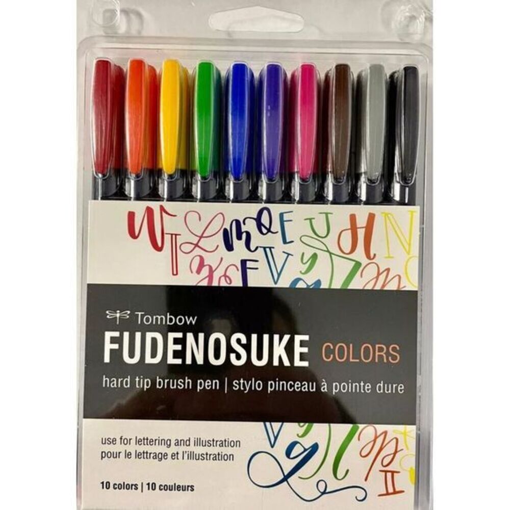 Tombow‎ Fudenosuke Brush Pen Set of 10 Brilliant Colors Calligraphy Lettering